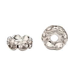 Platinum Brass Rhinestone Spacer Beads, Grade A, Waves Edge, Rondelle, Platinum Color, Clear, Size: about 6mm in diameter, 3mm thick, hole: 1.5mm