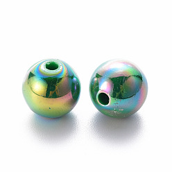 Vert Perles acryliques opaques, de couleur plaquée ab , ronde, verte, 12x11mm, Trou: 2.5mm, environ566 pcs / 500 g
