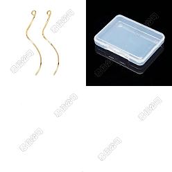 Plaqué 18K Or Véritable 40 pièces de boucles d'oreilles en laiton, avec boucle, plaqué longue durée, sans nickel, ligne ondulée, réel 18 k plaqué or, 37.5x7x1mm, Trou: 1.6mm