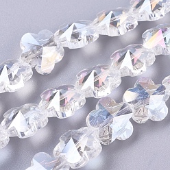 Clear AB Electroplate Glass Beads Strands, AB Color Plated, Faceted, Flower, Clear AB, 13.5x8mm, Hole: 1mm, about 25pcs/strand, 12.5 inch(32cm)