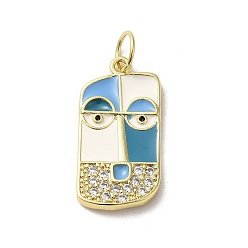 White Brass Micro Pave Cubic Zirconia Pendants, with Enamel, with Jump Ring, Real 18K Gold Plated, Abstract Face, White, 23.5x11.5x2mm, Hole: 3mm