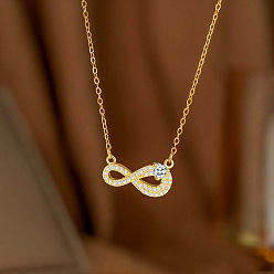 Золотой Подвеска в виде знака бесконечности из латуни с прозрачными кубическими циркониями ко Дню святого Валентина 304 Цепочка из нержавеющей стали для женщин, золотые, 15.75 дюйм (40 см)