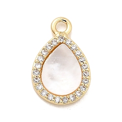 Teardrop Латунные микро проложить кубического циркония прелести, с естественной оболочке, долговечный, стойки покрытие, без свинца и без кадмия, реальный 18 k позолоченный, слеза, 14x9x2 мм, отверстие : 1.5 мм