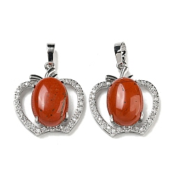 Красный Камень Натуральная красная яшма с подвесками из прозрачного кубического циркония, подвески в виде яблока со стойкой, фурнитура из латуни, платина, без кадмия и без свинца, 28.5x25.5x9~10 мм, отверстие : 7x5 мм