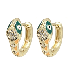 Оранжевый Латунные микро проложить серьги обруча кубического циркония, без кадмия и без свинца, с эмалью, змея, реальный 18 k позолоченный, оранжевые, 20x21x7.5 мм