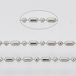 Platinum Brass Ball Chains, Ball & Bar Faceted Beaded Chains, Long-Lasting Plated, Soldered, with Spool, Cadmium Free & Nickel Free & Lead Free, Platinum, 1.8x1mm and 1mm, about 301.83 Feet(92m)/roll