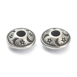 Antique Silver 304 Stainless Steel Spacer Beads, Disc with Star & Moon, Antique Silver, 8x4mm, Hole: 2mm