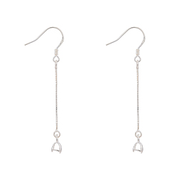 Silver 925 Sterling Silver Earring Hooks Findings, with Box Chain & Pendant Bails, Silver, 53x0.5mm, 20 Gauge, Pin: 0.8mm