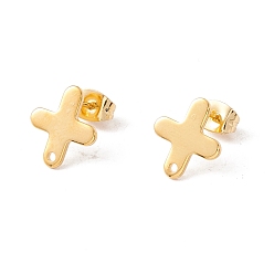 Real 24K Gold Plated 201 Stainless Steel Stud Earring Findings with Hole, 304 Stainless Steel Pins and Ear Nuts, Cross, Real 24K Gold Plated, 12x10.5mm, Hole: 1.2mm, Pin: 0.8mm
