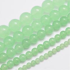 Light Green Natural & Dyed Malaysia Jade Bead Strands, Round, Light Green, 10mm, Hole: 1.0mm, about 38pcs/strand, 15 inch