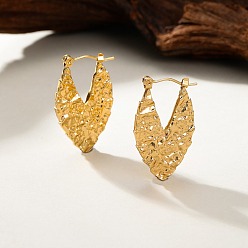 Golden 304 Stainless Steel Textured Leaf Hoop Earrings for Women, Golden, 30x28mm