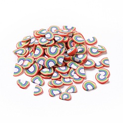 Разноцветный Ручной полимерной глины кабошонов, радуга, красочный, 4~5x6~7x0.8~1 мм, Около 50000 шт / 1000 г