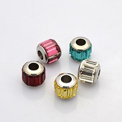 Mixed Color Column 304 Stainless Steel Glass European Beads, Faceted, Large Hole Beads, Stainless Steel Color, Mixed Color, 10x7mm, Hole: 5mm
