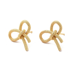 Real 18K Gold Plated Rack Plating Brass Bowknot Stud Earrings for Women, Lead Free & Cadmium Free, Real 18K Gold Plated, 20x22.5mm, Pin: 0.8mm
