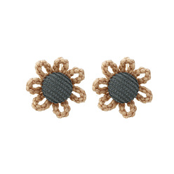 Caramel color Cute Handmade Knitted Sunflower Earrings - Button Flower, Lovely, Crafted.