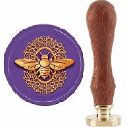 Bees Набор сургучной печати, печать сургучом твердой латунной головки, деревянная ручка ретро латунный штамп комплект съемный, для конвертов приглашений, подарочная карта, пчелы, 83x22 мм