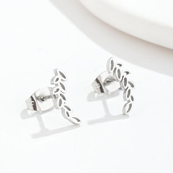 Leaf 304 Stainless Steel Asymmetrical Earrings, Stud Earrings for Women, Leaf Pattern, 10mm