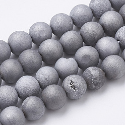 Platinum Plated Electroplate Natural Druzy Geode Weathered Agate Beads Strands, Frosted, Dyed, Round, Platinum Plated, 7.5~8mm, Hole: 1~1.5mm, about 44~46pcs/strand, 14.5~15 inch