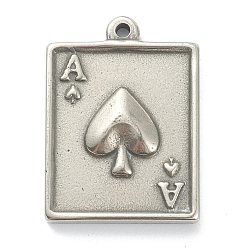 Stainless Steel Color 304 Stainless Steel Pendants, The Ace of Spades, Stainless Steel Color, 22x16x3mm, Hole: 1.4mm