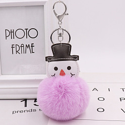 light purple Fur Christmas Snowman Bag Keychain PU Leather Imitation Rex Rabbit Plush Keychain Gift