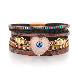SZ00319-2 Turkish Evil Eye Bracelet with Heart Crystal Stone - Gold Beaded Design