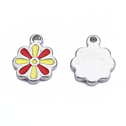 Шампанско-Желтый 304 прелести нержавеющей стали, с эмалью, цветок, цвет нержавеющей стали, шампанское желтый, 12.5x10x2 мм, отверстие : 1.5 мм