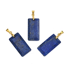 Ляпис-Лазурь Граненые подвески из окрашенного натурального лазурита, Прямоугольные подвески с латунными зажимами золотистого цвета, 25x13x4 мм, отверстие : 5x4 мм