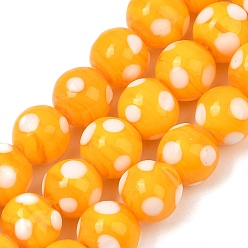 Оранжевый Бусины лэмпворк , круглый в горошек, оранжевые, 10x9.5~10 мм, отверстие : 1.8 мм, около 39 шт / нитка, 14.76'' (37.5 см)