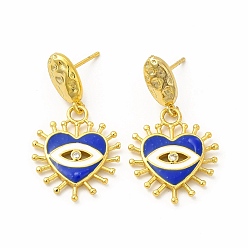 Темно-Синий Серьга-гвоздик из латуни с кубическим цирконием, эмалированное сердце с подвеской в виде глаза для женщин, реальный 18 k позолоченный, без свинца и без кадмия, темно-синий, 33 мм, штифты : 1 мм