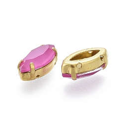 Фуксиновый Шить на горный хрусталь, стиль мокко, стекло горный хрусталь, с позолоченными латунными зубцами, граненые, лошадиный глаз , красно-фиолетовые, 12x6x4.5 мм, отверстие : 0.8 мм