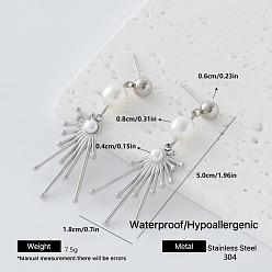 Silver 304 Stainless Steel & Rhinestone Stud Dangle Earrings for Women, Silver, 10x50mm