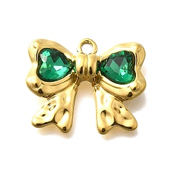 Изумруд 304 подвески из нержавеющей стали, со стразами, реальный 18 k позолоченный, ионное покрытие (ip), бантом, изумруд, 18x22x5 мм, отверстие : 1.8 мм