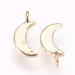 Real 18K Gold Plated Brass Charms, Nickel Free, Moon, Real 18K Gold Plated, 8x4x1mm, Hole: 1.2mm