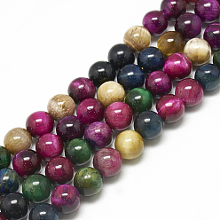 Mixed Color Natural Tiger Eye Beads Strands,  Dyed, Round, Mixed Color, 6mm, Hole: 1mm, about 62~63pcs/strand, 14.7~14.9 inch