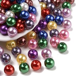 Couleur Mélangete Perles acryliques en nacre d'imitation , teint, ronde, couleur mixte, 6x5.5mm, trou: 1.5~2 mm, environ 4500 pièces / livre