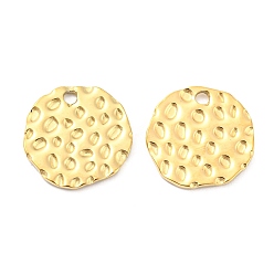 Real 18K Gold Plated 304 Stainless Steel Pendants, Textured, Flat Round Charm, Real 18K Gold Plated, 15x1mm, Hole: 1.8mm