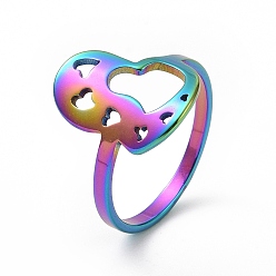 Rainbow Color Ионное покрытие (ip) 201 кольцо в форме сердца из нержавеющей стали, полое широкое кольцо на день святого валентина, Радуга цветов, размер США 6 1/2 (16.9 мм)
