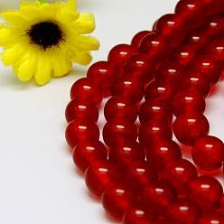 Red Natural Malaysia Jade Bead Strands, Round Dyed Beads, Red, 8mm, Hole: 1mm, about 48pcs/strand, 15 inch