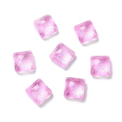 Бледно-Розовый Стеклянные кабошоны с гальванического покрытием, прозрачный, граненые, квадратный, розовый жемчуг, 6x6x3.5 мм