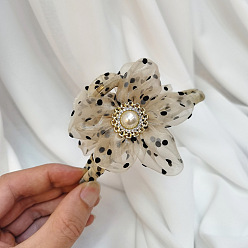 Khaki polka dot hair clip Pearl Flower Hair Clip with Polka Dot Design - Elegant and Stylish