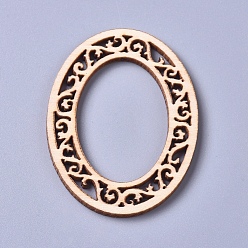 Floral White Poplar Wood Linking Rings, Laser Cut Wood Shapes, Oval, Floral White, 55x40x2.5mm, Inner Diameter: 36.5x24mm