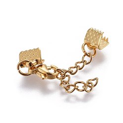 Golden 304 Stainless Steel Chain Extender, with Lobster Claw Clasps and Ribbon Ends, Golden, 23mm, Clasp: 8.9x6.2x3mm, Ribbon End: 6.1x6.6mm, Chain Extenders: 30mm