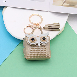 Wheat Cute Owl Imitation Leather Wallets, with Light Gold Keychian Clasps, Wheat, Wallet: 5.5x5.5cm