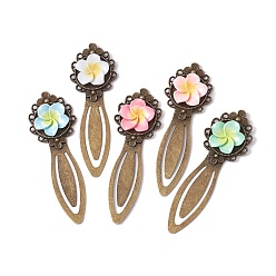 Mixed Color Tibetan Style Alloy Bookmark Clips, with Resin Plumeria Flower, Mixed Color, 83x28x7mm