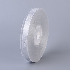 Silver Double Face Polyester Satin Ribbon, with Metallic Silver Color, Silver, 3/8 inch(9mm), about 100yards/roll(91.44m/roll)