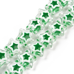 Green Handmade Lampwork Beads Strands, Star, Green, 11.5x12.5x6mm, Hole: 0.7mm, about 33pcs/strand, 14.57''(37cm)