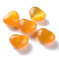 Orange Cat Eye Beads, No Hole Beads, Heart, Orange, 25x30x15mm