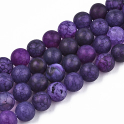 Indigo Natural Crackle Agate Beads Strands, Frosted, Dyed & Heated, Round, Indigo, 8mm, Hole: 1mm, about 47~48pcs/strand, 14.96~14.57 inch(37~38cm)