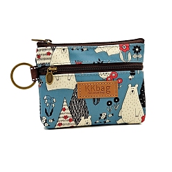 Sky Blue Bear Printed Polyester Wallets, 2 Layers Zipper Purse for Change, Keychain, Cosmetic, Rectangle, Sky Blue, 10x12x1.5cm