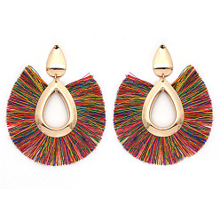 Colorful Alloy Teardrop Stud Earrings, Bohemia Style Horseshoe Tassel Dangle Earrings for Women, Colorful, 80x68mm